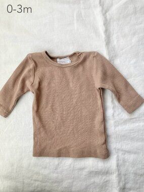 🪴5/$30 Kindly 0-3 Months Baby Tan Beige Ribbed Long Sleeve Neutral Minimalist